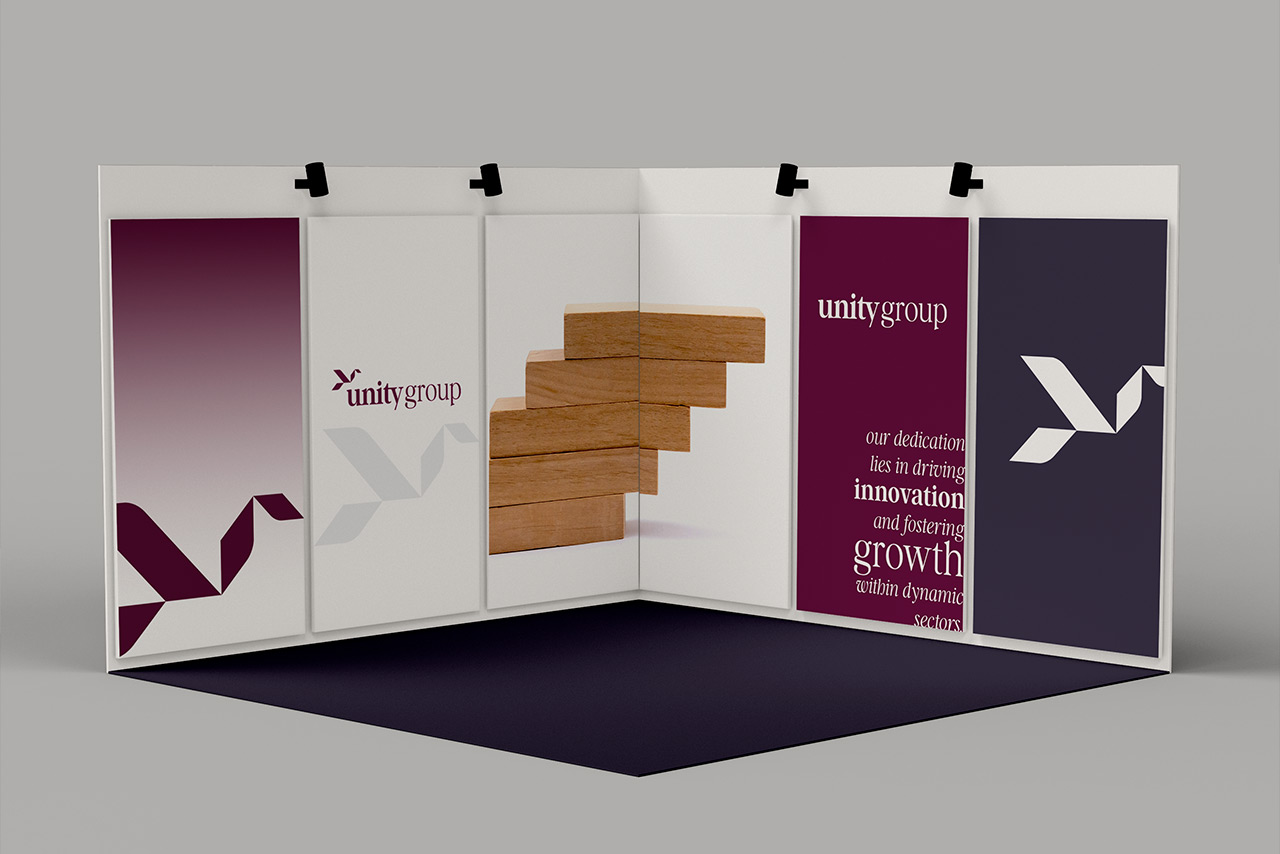 Unity Group logo applied to exhibition stand
